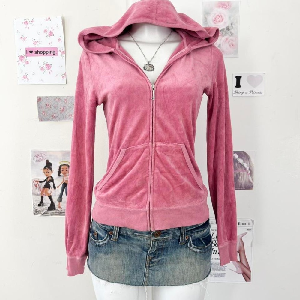 Juicy Couture Dusty Rose Velour Zip-Up Hoodie – Size M